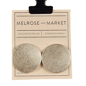 Silver Tone Round Disc Stud Earrings Matte Finish Melrose and Market 0.98 inch